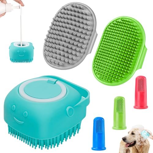 Comotech 6PCS Dog Bath Brush & Dog Toothbrush | Adjustable Handle Shampoo Brush & Scrubber for Short & Long Haired Dogs & Cats | Effectively Solve Odor & Stain Removal Problems (Blue Green Gray) by Comotech