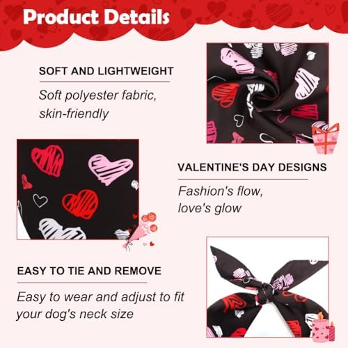 Vivifying 2 Pack Valentine's Day Dog Bandanas - Triangle Dog Scarf with Heart Design, Reversible for Festive Photo Props and Decor (X-Large, Valentine's Day) - Image 2