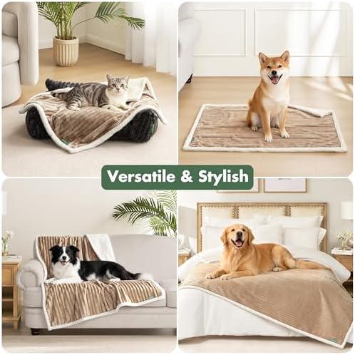Waterproof Dog Blanket for Couch - Washable Medium Pet Blanket for Furniture Protector, Cozy Fleece Calming Dog Crate Blankets for Indoors & Outdoors, Linen, 30"x40" - Image 5