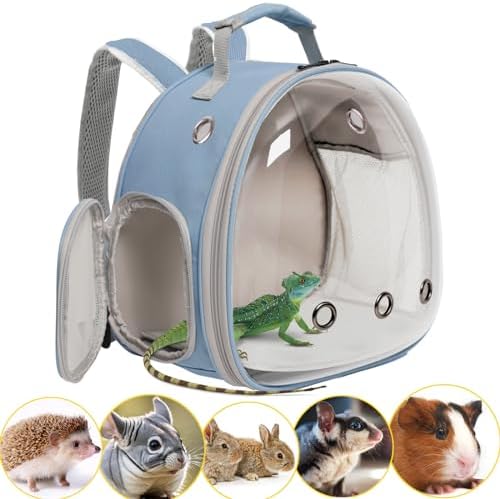 Hamster Backpack Carrier, Bearded Dragon Carrier Backpack with Clear Bubble Window,Small Animal Travel Backpack for Sugar Glider Hedgehog Rat Parrot, Airline Approved (Blue, Backpack) by WEVONIGU