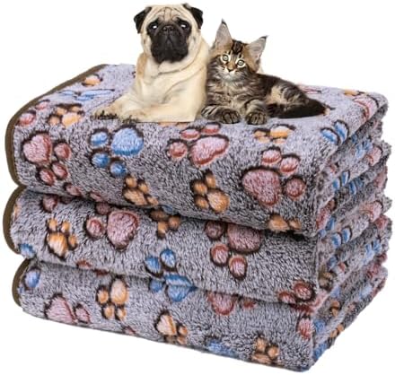 Dono 1 Pack 3 Dog Blankets, Soft Fluffy Fleece Pet Blanket Warm Sleep Mat Paw Print Design Puppy Kitten Throw Blankets Doggy Blanket for Dogs by Dono