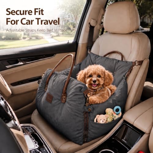 Pet Car Seat with Safety Tether, Carry Handles and Non-Slip Base, Darkgray - Image 2