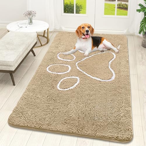 OLANLY Dog Door Mat for Muddy Paws 59x32, Paw Print Design Chenille Mud Mat by OLANLY