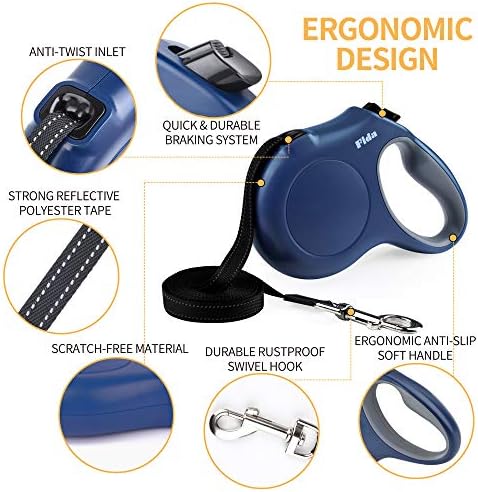 Fida Retractable Dog Leash with Dispenser and Poop Bags, 10 ft, Navy Blue - Image 3