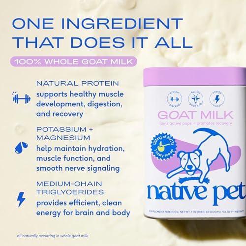 Native Pet Goat Milk Powder - Dog Food Topper for Active Dogs - Post-Activity Recovery, Energy, Immune Support, Hydration & Bone Health - Whole Goat Milk with MCTs & Essential Minerals - 120 Scoops - Image 3