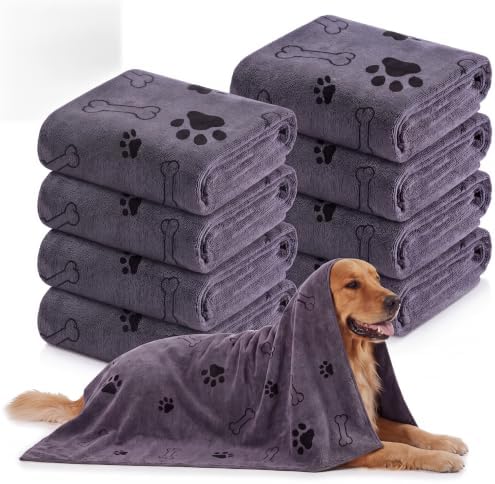 Chumia 8 Pcs Dog Towel for Drying, 55 x 28 Inch, Dog Paw and Bone, Gray by Chumia