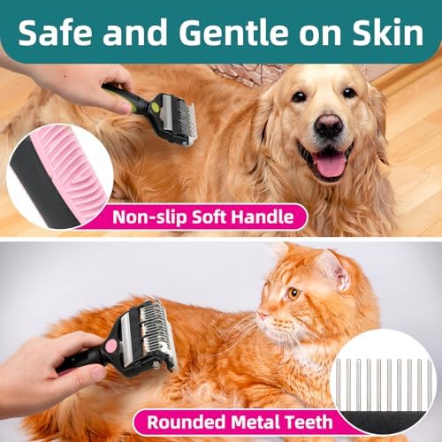 3-IN-1 Pet Grooming Tool - Undercoat Rake, Dematting Comb & Deshedding Brush for Cats, Dogs, Horses - Removes Mats, Tangles & Loose Fur, Reduces Shedding & Prevents Hair Mess (Pink) - Image 4