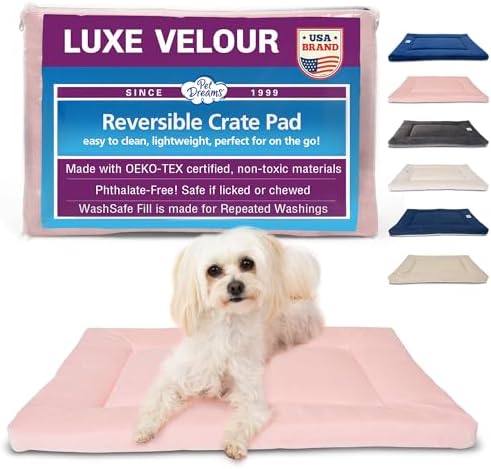 Pet Dreams Dog Crate Pad - Washable Kennel Mat, Crate Pads for Dog Cages, Non-Toxic, Flat Indoor Cat Bed, Fits iCrate 18, 24, 30, 36, 42, 48 Inches (Pink, Small, 24") by PetDreams
