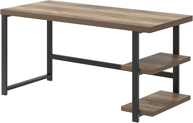 FOLUBAN Computer Desk, Modern Home Office Desk with Storage Shelves, Writing Study Gaming Table for Living Room Bedroom, Rustic Oak, 53 Inch - Image 9
