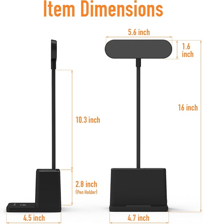 AXX Black LED Desk Lamp, Battery Operated Small Table Light for Dorm Room | Rechargeable, Battery-Powered, Cute, Dimmable, Gooseneck, Pen Holder, Touch Control, for Home Office Bedroom Desktop - Image 7