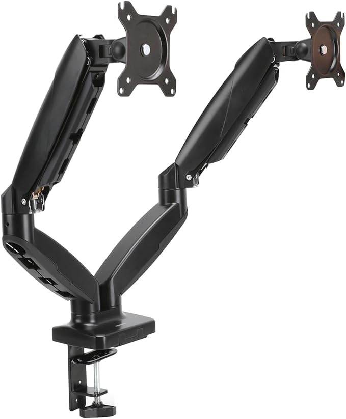 Amazon Basics Gas Spring Dual Monitor Arm Desk Mount, Adjustable Tension, Fits 15–27 Inch Monitors, Supports 4.4–15.4 lbs Each Arm, VESA 75x75/100x100, Black by AmazonBasics