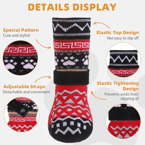 KOOLTAIL Dog Socks to Prevent Licking Paws for Hardwood Floors Anti Slip,Warm Winter Pet Boots&Paw Protector with Grippers,Double Sides Puppy Shoes Booties for Small Medium Large Senior Dogs L - Image 2