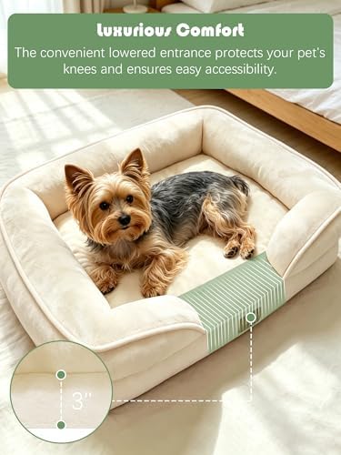 Spotted Play Orthopedic Dog Bed with Sides - Sofa Beds for Small Dogs, Supportive Foam Pet Couch Bed with Washable Removable Cover, Waterproof Lining and Non-Slip Bottom, Ivory - S - Image 3