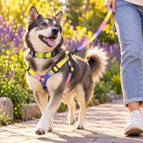 Dog Collar Harness and Leash Set, Adjustable Dog Harness Collar and Leash Set with Secure Metal Buckle, Waterproof PVC Adjustable Pet Harness for Large Dogs, Easy Walk Harness - Image 3