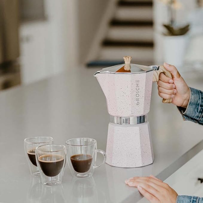 GROSCHE Milano Stovetop Espresso Maker Moka Pot 6 espresso Cup 9.3 oz Pink | Cuban Coffee Maker And Italian Moka Pot For Stovetop Espresso; For Gas, Electric, And Propane Stoves With A Soft-Touch Handle - Image 8