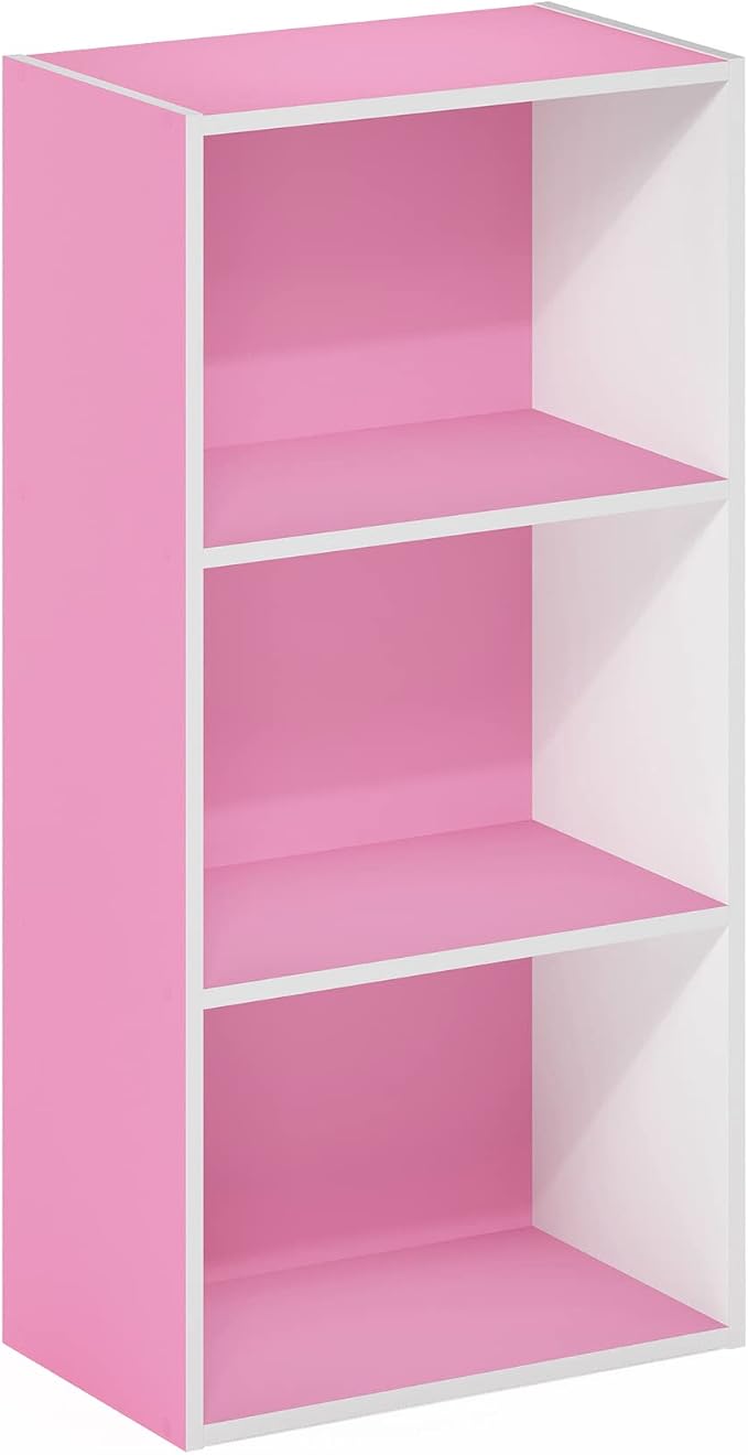 Furinno Luder 3-Tier Open Shelf Bookcase, Pink/White - Image 6