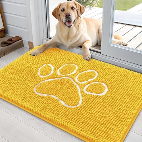 OLANLY Dog Door Mat for Muddy Paws 36x24, Paw Print Design Chenille Mud Mat by OLANLY