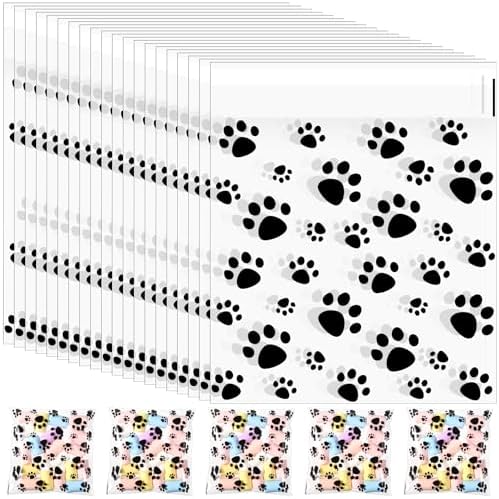 Pasimy 500 Pcs Dog Paw Treat Bags, Clear Self Adhesive Clear Black by Pasimy