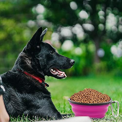 Dog Bowl Pet Collapsible Bowls, 2 Pack Collapsible Dog Water Bowls for Cats Dogs, Portable Pet Feeding Watering Dish for Walking Parking Traveling with 2 Carabiners (Large, Green+Purple) - Image 2