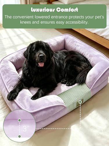 Spotted Play Orthopedic Dog Bed with Sides - Sofa Beds for Extra Large Dogs, Supportive Foam Pet Couch Bed with Washable Removable Cover, Waterproof Lining and Non-Slip Bottom, Purple - XXL - Image 3