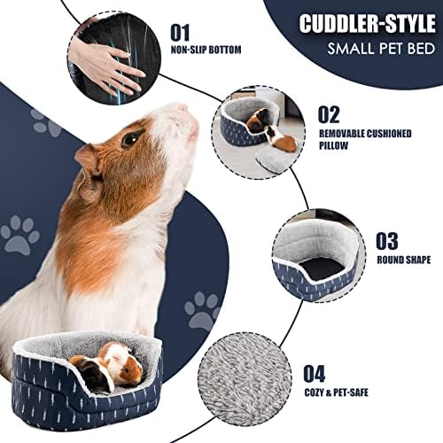 Guinea Pig Bed, Oval Cuddler, Removable Pad, Polyester, Ideal for Small Pets, Cuddle Cup Shape, Dark Blue, Leaf Pattern - Image 3
