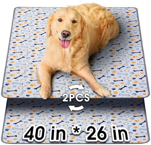 Hompet Washable Pee Pads for Dogs, 40"x26", 2-Pack Thick Heavy Absorbency Reusable Pee Pads Prevent Leakage Non-Slip, Pet Training Pads for Puppy Playpen, Crate, Potty, Floor, Bed, Sofa by Hompet