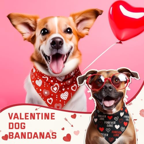 Weewooday 50 Pcs Valentine's Day Dog Bandanas Bulk for Dogs Soft Bibs Adjustable Triangle Heart Lips Bandana for Small Medium Large Pet Costume(Valentine, 25.6 x 17.7 x 17.7 Inch) - Image 2