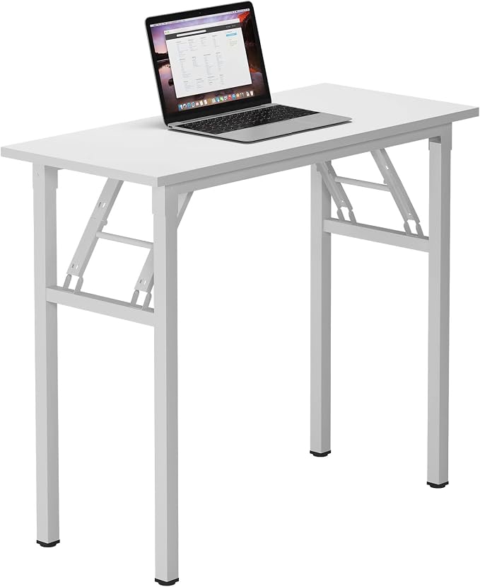 Need Small Desk 31 1/2" No Assembly Foldable Writing Table,Sturdy and Heavy Duty Folding Computer Desks for Small Space/Home Office/Dormitory AC5DW(80 * 40) | White Frame Writing Gaming Work Table/Sturdy Foldable Study Table for Small Space/Dormitory, ... by Need