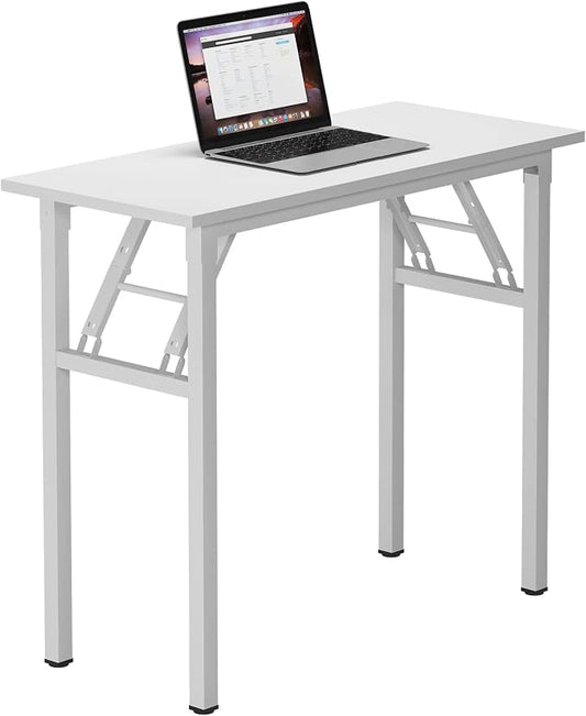Need Small Desk 31 1/2" No Assembly Foldable Writing Table,Sturdy and Heavy Duty Folding Computer Desks for Small Space/Home Office/Dormitory AC5DW(80 * 40) | White Frame Writing Gaming Work Table/Sturdy Foldable Study Table for Small Space/Dormitory, ... by Need