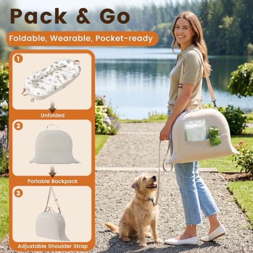 Dog Bed for Small Dogs & Cats, Foldable Travel Bed with Removable Bolsters - Image 4