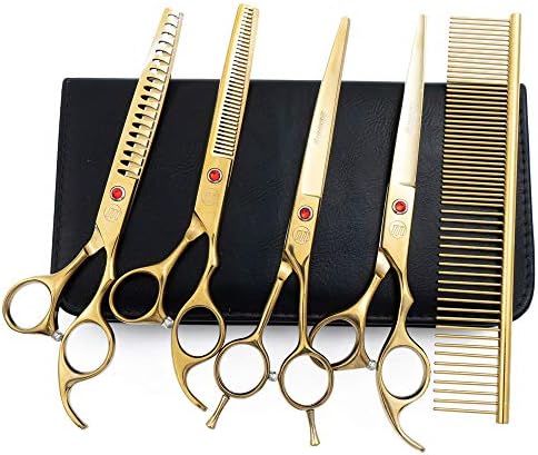 Professional Dog Grooming Scissors Set, 7 Inch/8 Inch Pet Grooming Scissors Chunkers Shears for Dog, Curved Dog Grooming Scissors, Thinning Shears for Dog with Grooming Comb by Moontay