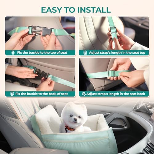BurgeonNest Dog Car Seat for Small Dogs & Cats Under 25 lbs, Beige Green - Image 6