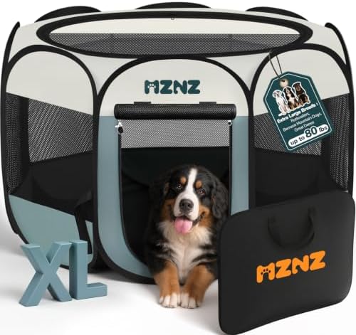 Dog Playpen, Portable Puppy Pet Crate Indoors for Small/Medium/Large Dogs Cats Rabbits, Foldable Dog Cage Enclosure for Outdoor, Pop Up Dogs Tent Kennel with Carrying Case, X-Large, Grey by MZNZ