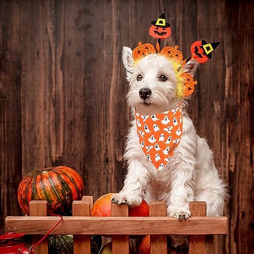 PTDECOR Orange Halloween Dog Bandana, Ghost Spider Web Pet Scarf, Small - Image 2