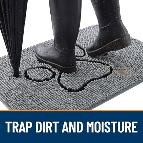OLANLY Dog Door Mat for Muddy Paws 24x16, Paw Print Design Chenille Mud Mat - Image 2