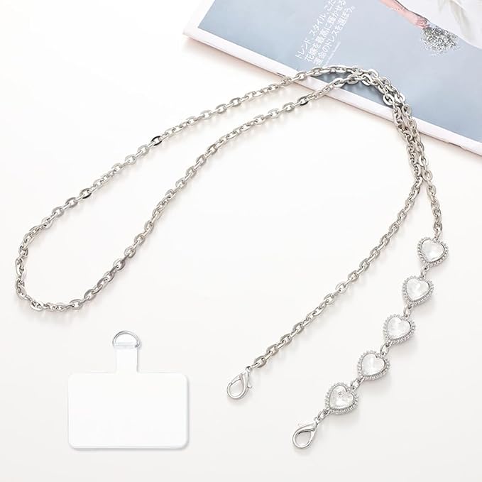 Phone Crossbody Chain Cell Phone Lanyard,Universal Leather+Metal Shouder Strap with Phone Tether Patches (E) - Image 7