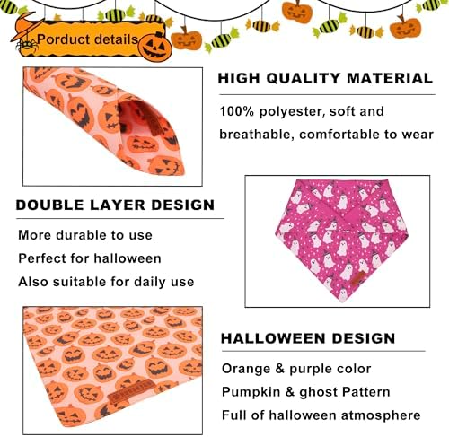 ADOGGYGO Dog Halloween Bandana, 2 Pack Pumpkin Ghost Dog Scarf, Large - Image 5