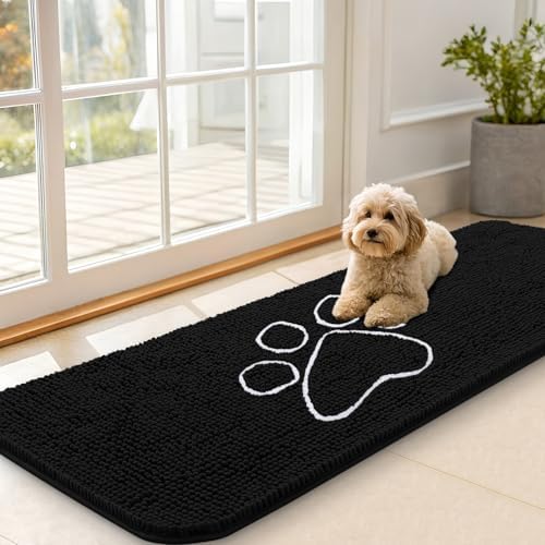 OLANLY Dog Door Mat for Muddy Paws 59x20, Paw Print Design Chenille Mud Mat by OLANLY