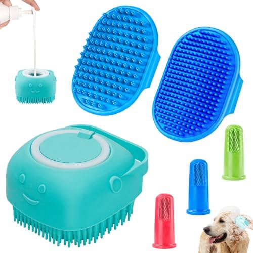 Comotech 6PCS Dog Bath Brush & Dog Toothbrush | Adjustable Handle Shampoo Brush & Scrubber for Short & Long Haired Dogs & Cats | Effectively Solve Odor & Stain Removal Problems (Blue Blue Blue.) by Comotech