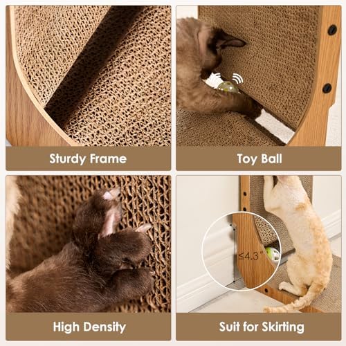 EHEYCIGA Cardboard Cat Scratcher for Indoor Cats, 26.8 Inch L Shaped Vertical Cat Scratching Board with Ball Cat Toy, Large Cat Scratcher Pad, Brown (Pack of 2) - Image 5