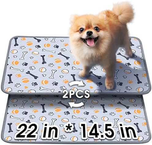 Hompet Washable Pee Pads for Dogs, 22"x14.5", 2-Pack Thick Heavy Absorbency Reusable Pee Pads Prevent Leakage Non-Slip, Pet Training Pads for Puppy Playpen, Crate, Potty, Floor, Bed, Sofa by Hompet