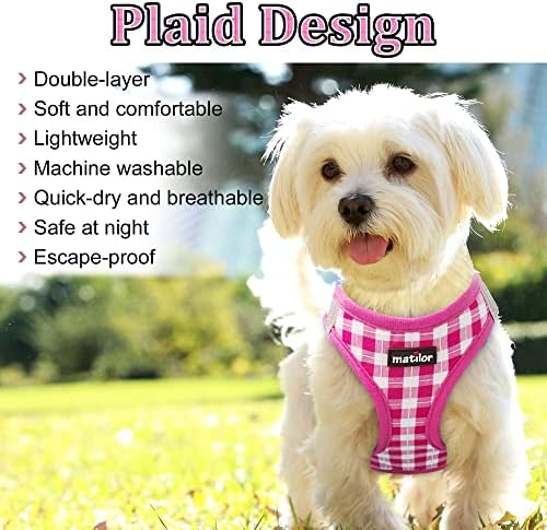 Dog Harness Step-in Breathable Puppy Cat Vest, Medium, Pink Check - Image 4