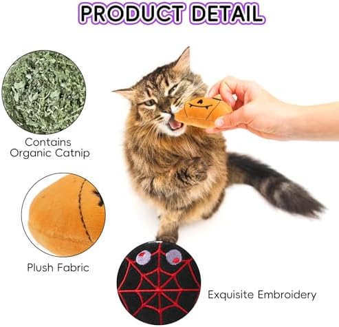 6pcs Halloween Catnip Toy，Indoor Pumpkin Ghost Shaped Cat Toy Plush Interactive Chew Bite Toys for Cat Kitten Indoor Festive Holiday Cat Lover Gift - Image 3