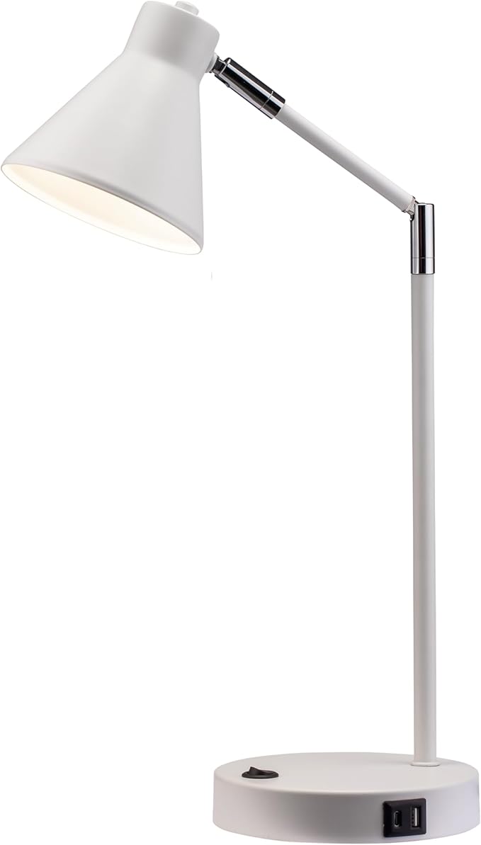 O'Bright Astrum - LED Desk Lamp with Dual USB Charging Ports, 100% Metal, 270 Degree Swivel Arms, Soft White Light (3000K), Bedside & Home Office Table Lamp, ETL Listed, White by OBright