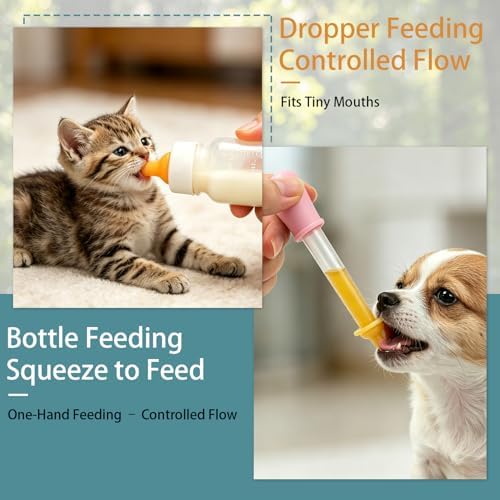 Pet Feeding Kit for Newborn Cats & Dogs | 50ml Milk Bottle + Dropper + 4 Replaceable Nipples | Kitten & Puppy Nursing Tools (50ml Milk Bottle Set(6 Piece)) - Image 2