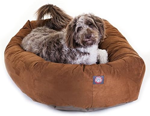 Majestic Pet Suede Shredded Memory Foam Mix Calming Dog Bed Washable - Cozy Soft Round Dog Bed with Spine for Head Support - Fluffy Donut Dog Bed, 52 Inch, Rust by MajesticPet