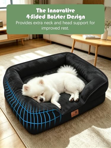 Spotted Play Orthopedic Dog Bed with Sides - Sofa Beds for Small Dogs, Supportive Foam Pet Couch Bed with Washable Removable Cover, Waterproof Lining and Non-Slip Bottom, Black - S - Image 5