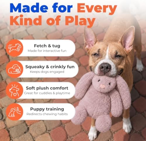 Best Pet Supplies Bunny Buddy Squeaky Plush Dog Toy - Mauve, Small - Image 3