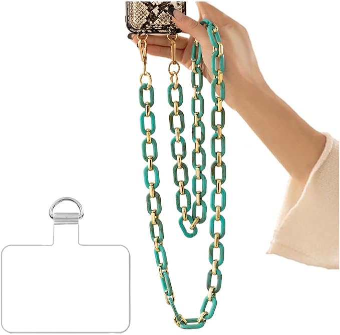 Phone Crossbody Chain Cell Phone Lanyard,Acrylic Shouder Strap Universal Cellphone Chain Strap with Tether Patches Compatible with Most Phones Bag Purse (S) by Turkalla