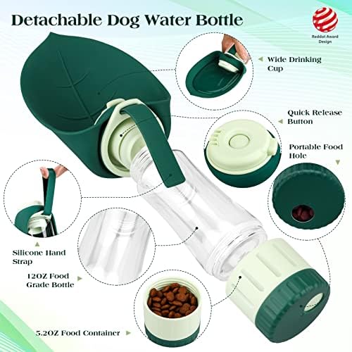 TIOVERY Upgraded Dog Water Bottle, Portable Dog Cat Puppy Pet Water Dispenser Feeder with Drinking Cup and Food Container Leak Proof for Outdoor Walking, Travel, Hiking 12OZ - Image 2